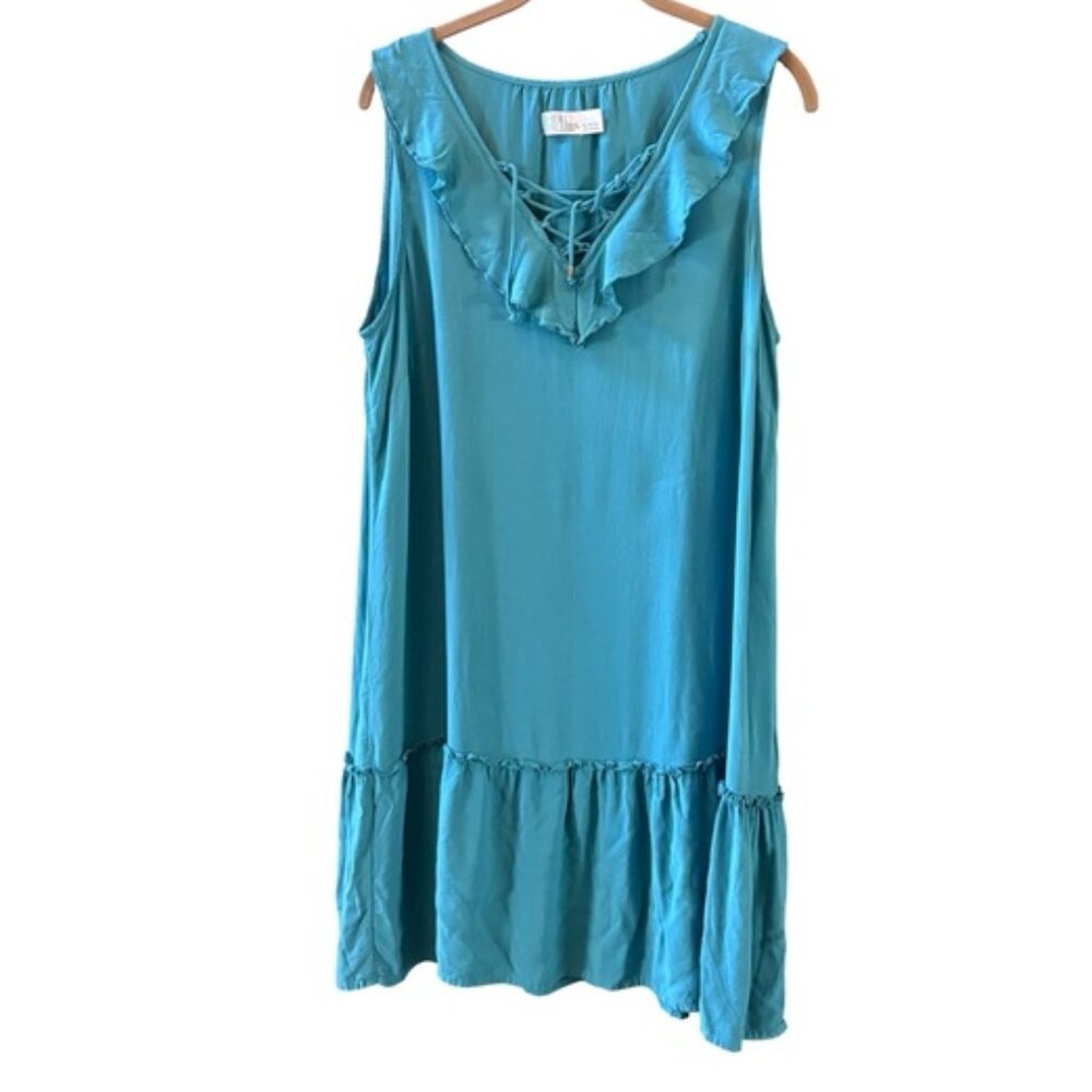 Blue Ruffle Sleeveless Tie-Front Dress XL Swim Cover Up Vacation